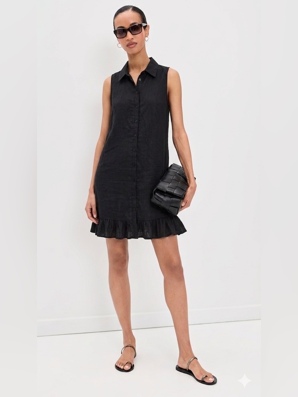 NWOT pure amici 100% Linen Button Down Dress Size M